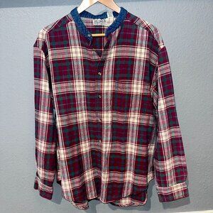 Vintage JAZZMAN SPORTSWEAR Plaid Denim Nehru Collared Shirt - 100% Cotton - L